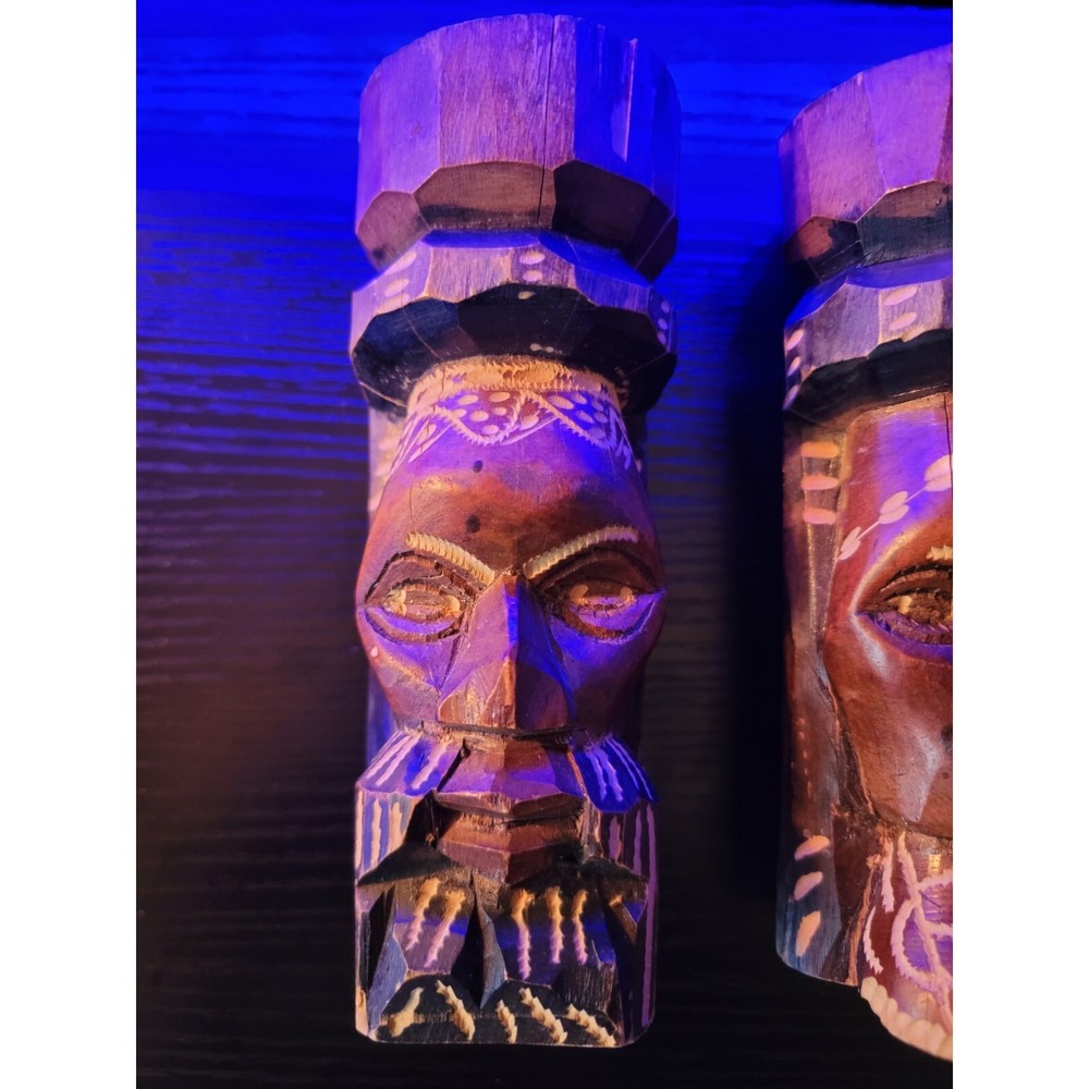 Tiki Wood Statue Figurines Hand Carved Jamaica Wood Male & Female VTG 1999 6in - Picture 2 of 7